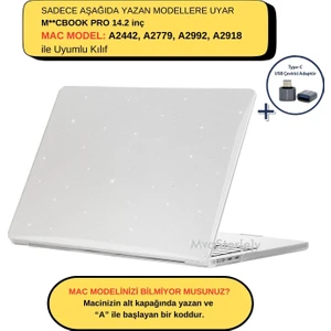 Macbook Pro Kılıf 14.2 inç M1-M2-M3-M4 Simli Kristal Star (Touchbarsız 14" Pro) A2442 A2779 A2992 A2918 A3112 A3401 A3185 ile Uyumlu