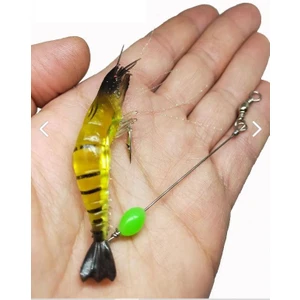 Karides Shrimp Sahte Silikon Balık Yemi Fosforlu Kancalı 9.5 cm 6.3 gr Sarı
