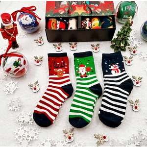 Soft and Baby Çocuk 3'lü Yeni Yıl Çorabı Yılbaşı Çorap Noel Baba