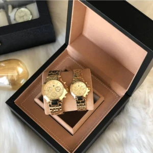 Unisex Çift Gold Çelik Kordon Analog Kol Saati