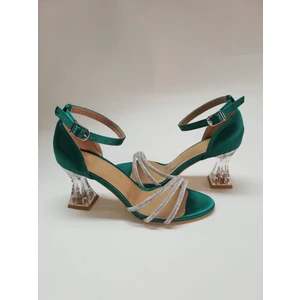 Eser Çok Şık Taşlı 7 cm Topuklu Yeşil Taşlı Kına Abiye Ayakkabı