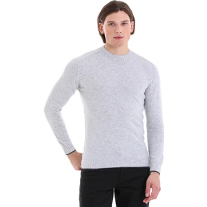 Gri Regular Fit Düz Bisiklet Yaka Yünlü Triko Kazak