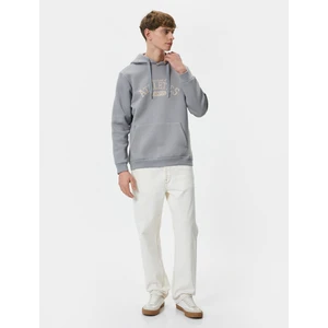 Kapşonlu Sweat Kolej Baskılı Kanguru Cep Detaylı Ribanalı