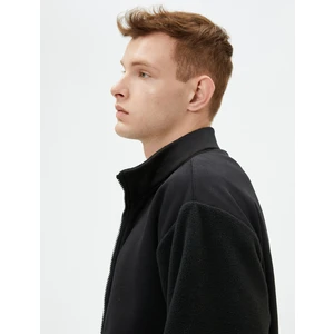 Peluş Sweatshirt Fermuarlı Dik Yaka Cep Detaylı