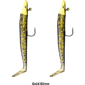 Zand Eel 11CM 7GR-14GR Double Body+Head Silikon Balık - Gold Silver
