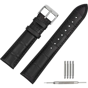 Fossil Saat Uyumlu Croco Baskılı Siyah Renk Deri 22 mm Saat Kordonu Kayışı