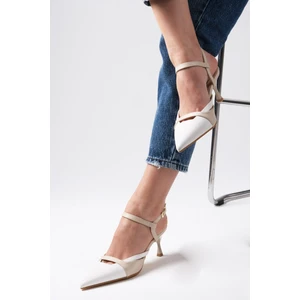 Mio Gusto Patsy Beyaz ve Bej Renk Arkası Açık Kadın Topuklu Ayakkabı