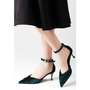 Mio Gusto Dina Yeşil Renk Kadife Kumaş Kadın Topuklu Ayakkabı