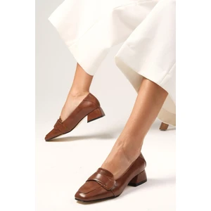 Mio Gusto Anneka Kahverengi Küt Burunlu Kadın Kısa Topuklu Ayakkabı