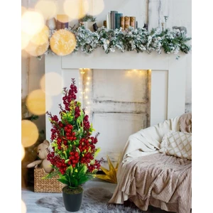 Yılbaşı Ağacı Kokina Siyah Saksıda 55CM Yapay Kokina Çiçeği