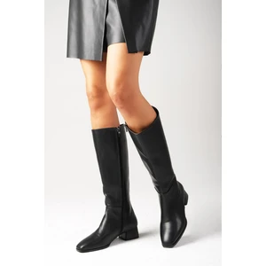 Mio Gusto Briony Siyah Renk Yandan Fermuarlı, Ince Suni Kürk Astarlı Küt Burun Kadın Topuklu Çizme