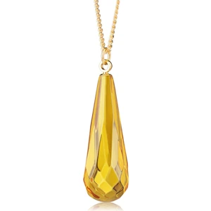 Amber By Mazukna Karayip Damla Kehribar Kolye, Sarı Fasetli Damla Kesim Gümüş Altın Kaplama 45 cm Zincir