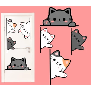 Etiketçi Paşa Şirin Kediler Kapı Duvar Çocuk Odası Sticker - 4'lü Kedi Etiket Seti