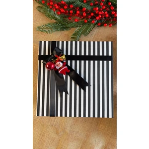 Aura Gift Shop Siyah Fiyonklu Yılbaşı Hediye Kutusu, Yeni Yıl Temalı Hediyelik Kutu, 26X26X9CM