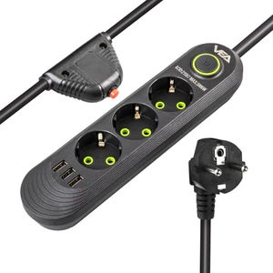 VA-21557 3 x Usb'li 3'lü 1.5 Metre Akım Korumalı Priz Siyah
