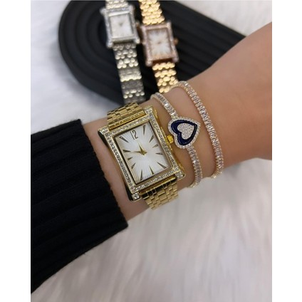 Zirkon Taşlı Gold Renk Analog Kol Saati( Bileklik Fiyata Dahil Değildir )