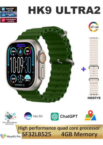 Watch 9 Serisi Hk9 Ultra 2 Gen 3 Amoled Ekran Chatgpt Bt Arama Ios Android Uyumlu Akıllı Saat