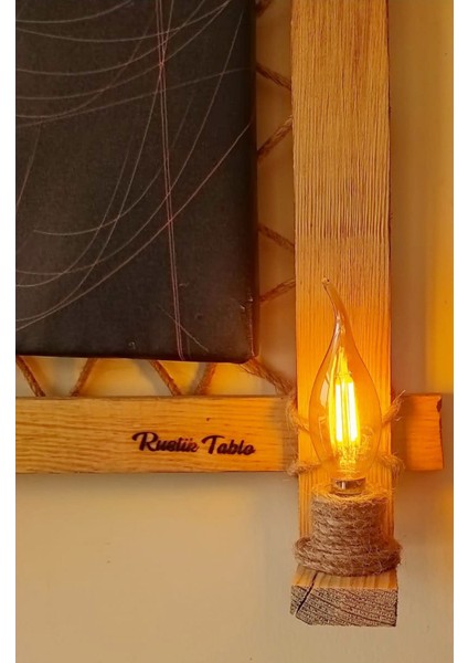 Rustik Işıklı Kalp Ağaç Kanvas Rustik Tablo O 96 x 66