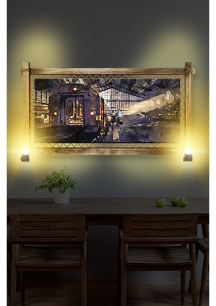 Rustik Işıklı Tren Garı Kanvas Rustik Tablo O 66 x 45 fiyatları