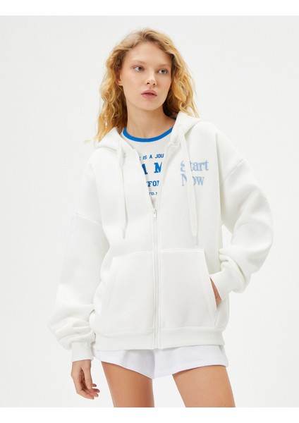 Fermuarlı Sweatshirt Kapüşonlu Arkası Baskılı Cepli Pamuk Karışımlı modelleri