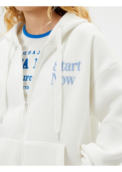 Fermuarlı Sweatshirt Kapüşonlu Arkası Baskılı Cepli Pamuk Karışımlı indirimleri