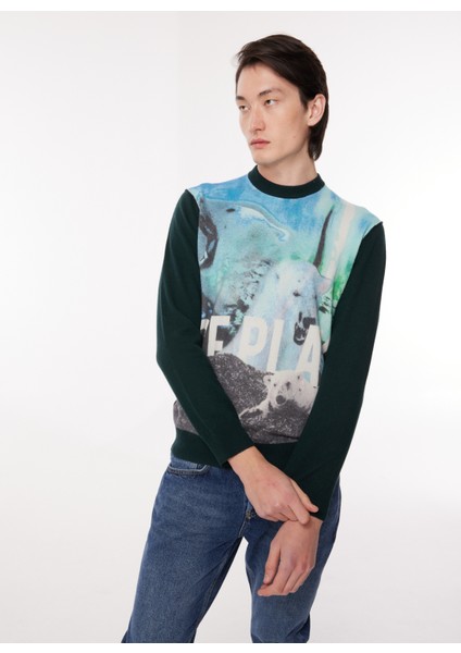 Bisiklet Yaka Normal Desenli Beyaz - Mavi Erkek Kazak 23IU1M0A0069013_MAGLIA Gırocollo