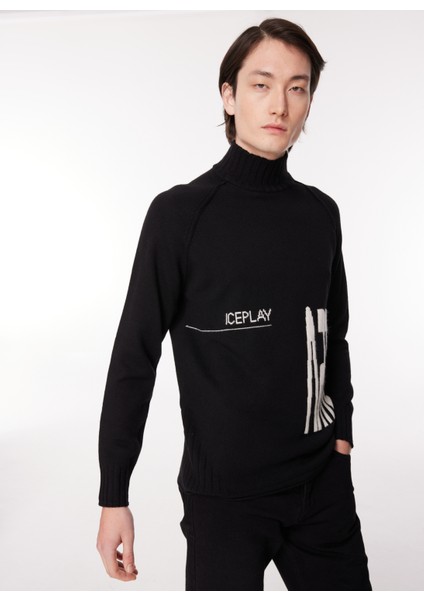 Balıkçı Yaka Normal Emprime Siyah Erkek Kazak 23IU1M0A0119013_MAGLIA Lupetto fiyatları