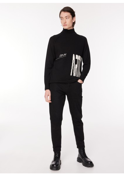 Balıkçı Yaka Normal Emprime Siyah Erkek Kazak 23IU1M0A0119013_MAGLIA Lupetto modelleri