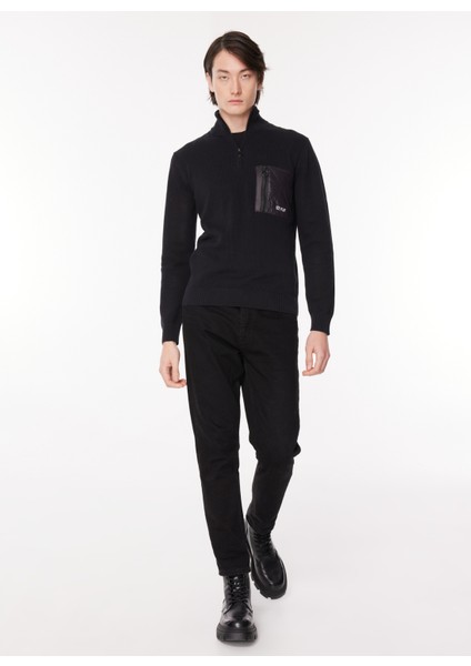 Dik Yaka Normal Düz Siyah Erkek Kazak 23IU1M0A0129502_MAGLIA Lupetto