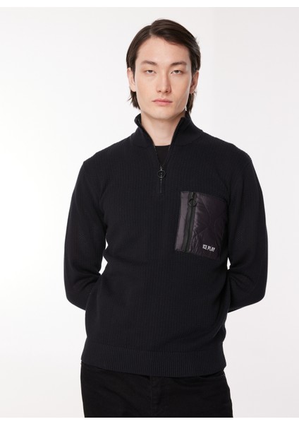 Dik Yaka Normal Düz Siyah Erkek Kazak 23IU1M0A0129502_MAGLIA Lupetto
