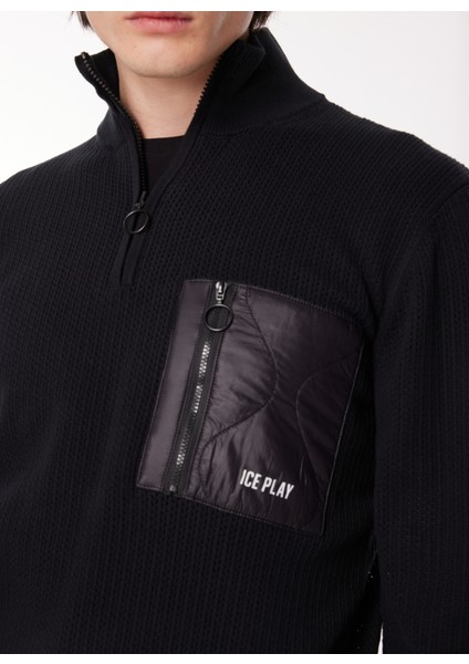 Dik Yaka Normal Düz Siyah Erkek Kazak 23IU1M0A0129502_MAGLIA Lupetto