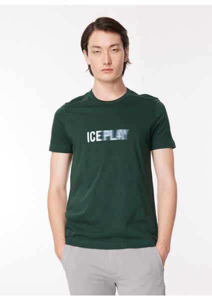 Bisiklet Yaka Düz Koyu Yeşil Erkek T-Shirt 23IU1M0F013P400_T-SHIRT Jersey