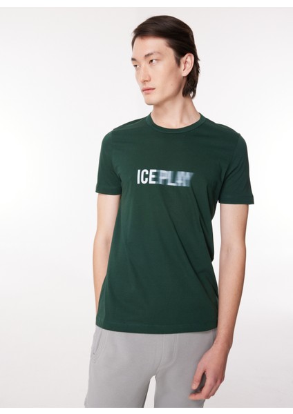 Bisiklet Yaka Düz Koyu Yeşil Erkek T-Shirt 23IU1M0F013P400_T-SHIRT Jersey