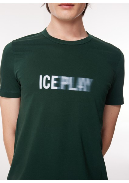 Bisiklet Yaka Düz Koyu Yeşil Erkek T-Shirt 23IU1M0F013P400_T-SHIRT Jersey