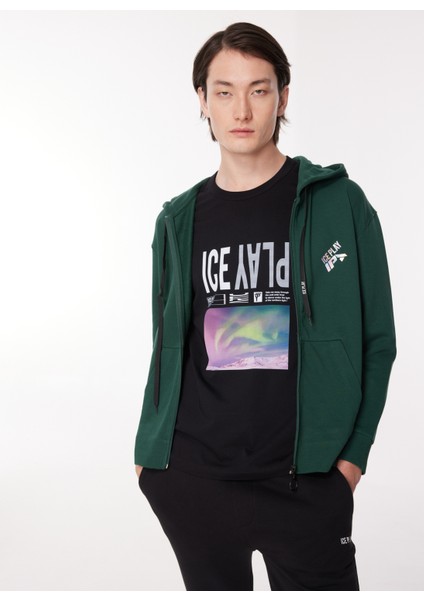 Kapüşon Yaka Koyu Yeşil Erkek Sweatshırt 23IU1M0E014P417_FELPA