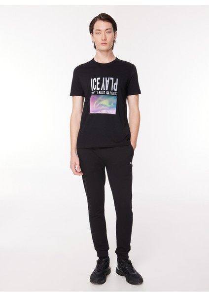 Bisiklet Yaka Düz Siyah Erkek T-Shirt 23IU1M0F018P400_T-SHIRT Jersey modelleri