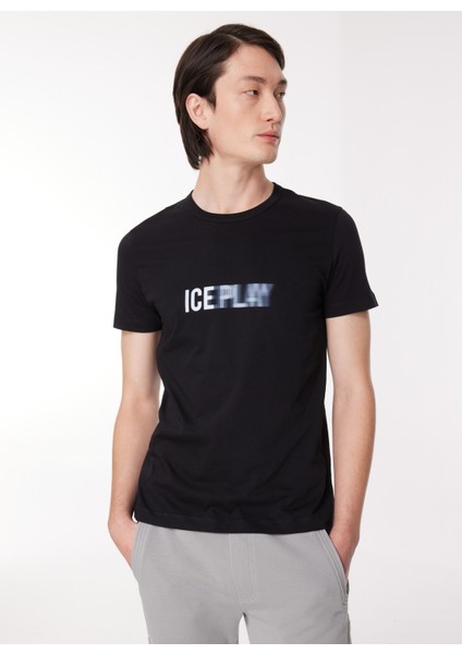 Bisiklet Yaka Düz Siyah Erkek T-Shirt 23IU1M0F013P400_T-SHIRT Jersey