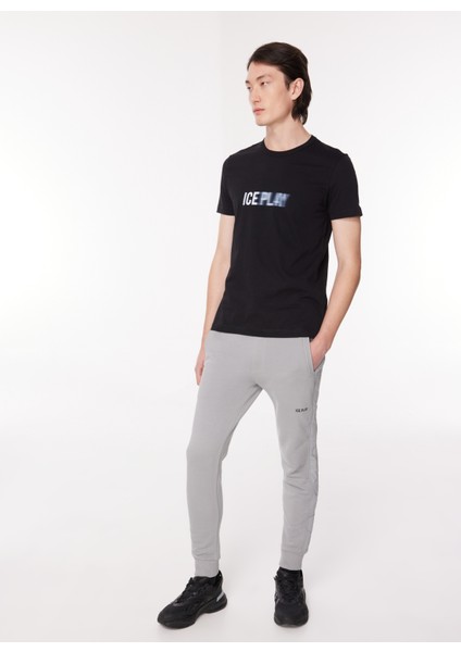 Bisiklet Yaka Düz Siyah Erkek T-Shirt 23IU1M0F013P400_T-SHIRT Jersey modelleri
