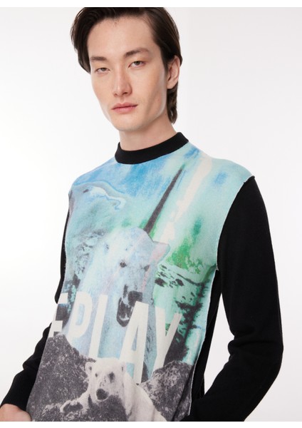 Bisiklet Yaka Normal Desenli Siyah Erkek Kazak 23IU1M0A0069013_MAGLIA Gırocollo