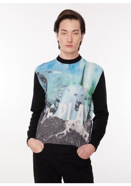Bisiklet Yaka Normal Desenli Siyah Erkek Kazak 23IU1M0A0069013_MAGLIA Gırocollo