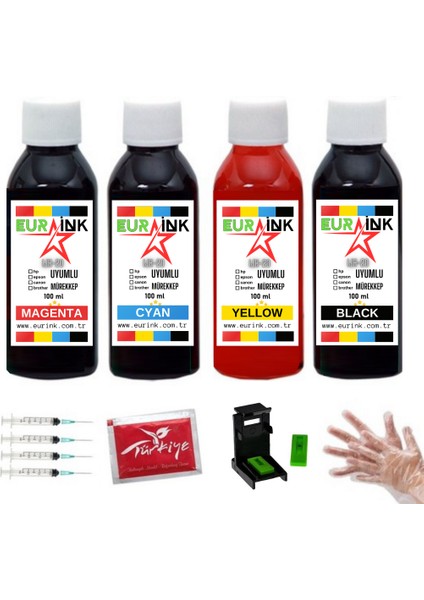 Canon E414 Için Siyah ve Renkli Kartuş Dolum Seti