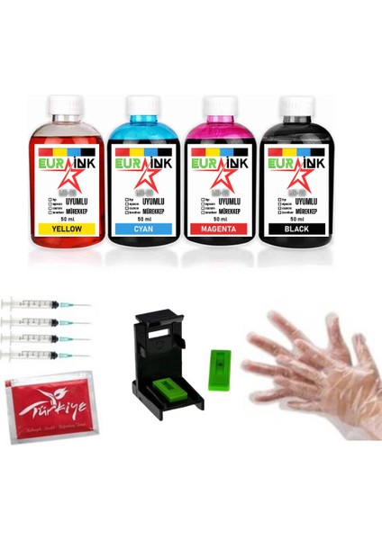 Canon MP252 Için Siyah ve Renkli Kartuş 50 ml x 4 Dolum Seti