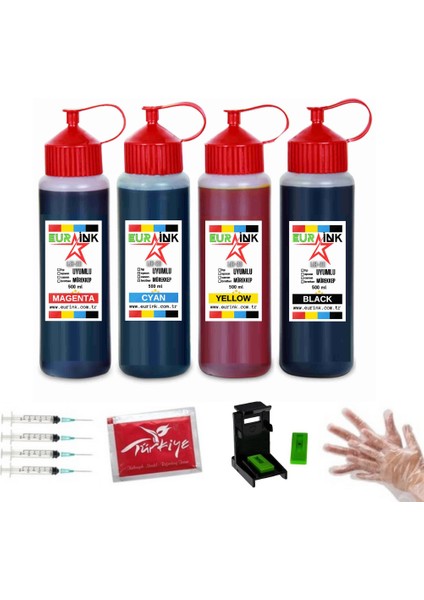 Canon İP2702 Için Siyah ve Renkli Kartuş 500 ml x 4 Dolum Seti