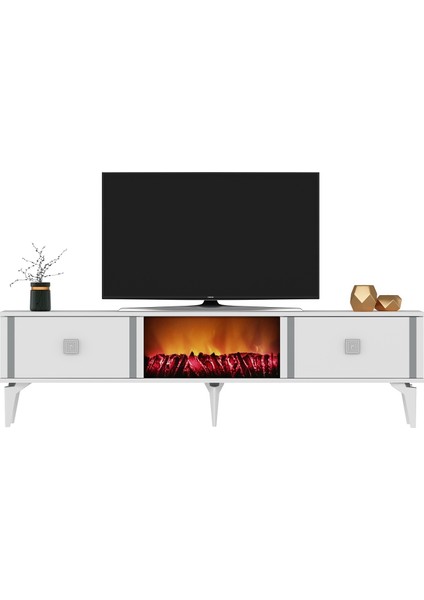 Doruk Tv Sehpası (Alt Modül) Şömineli Beyaz Gümüş fiyatları