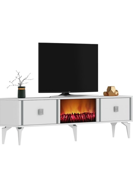 Doruk Tv Sehpası (Alt Modül) Şömineli Beyaz Gümüş modelleri