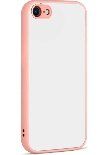 Caseworld Apple iPhone 8 Kılıf Kılıf Kamera Korumalı Silikon Kenarlı Renkli Düğmeli Arkası Mat Arka Kapak - Pudra