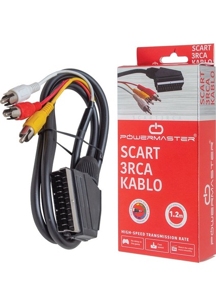 Scart 3 Rca Kablo 1.2 Metre 7 mm Siyah * Scart Tos Kablo Kutulu (81)