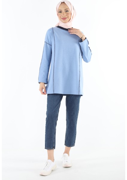 2229_Şardonlu Karyoka Dikişli Basic Tesettür Sweatshirt