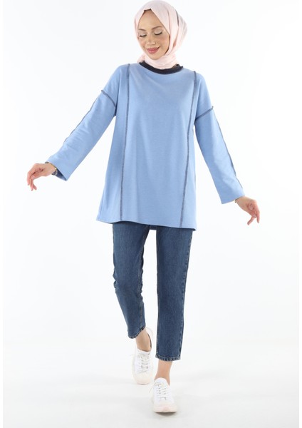 2229_Şardonlu Karyoka Dikişli Basic Tesettür Sweatshirt