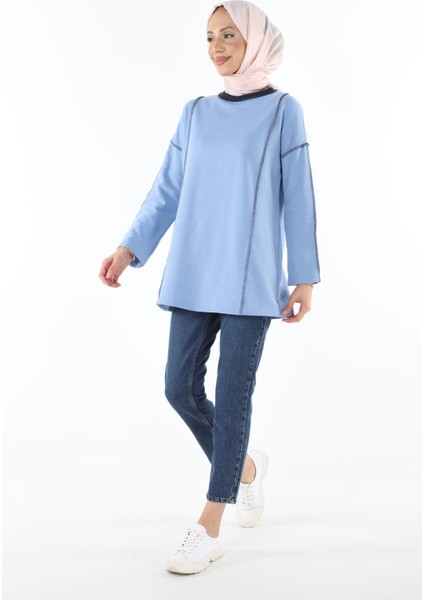 2229_Şardonlu Karyoka Dikişli Basic Tesettür Sweatshirt